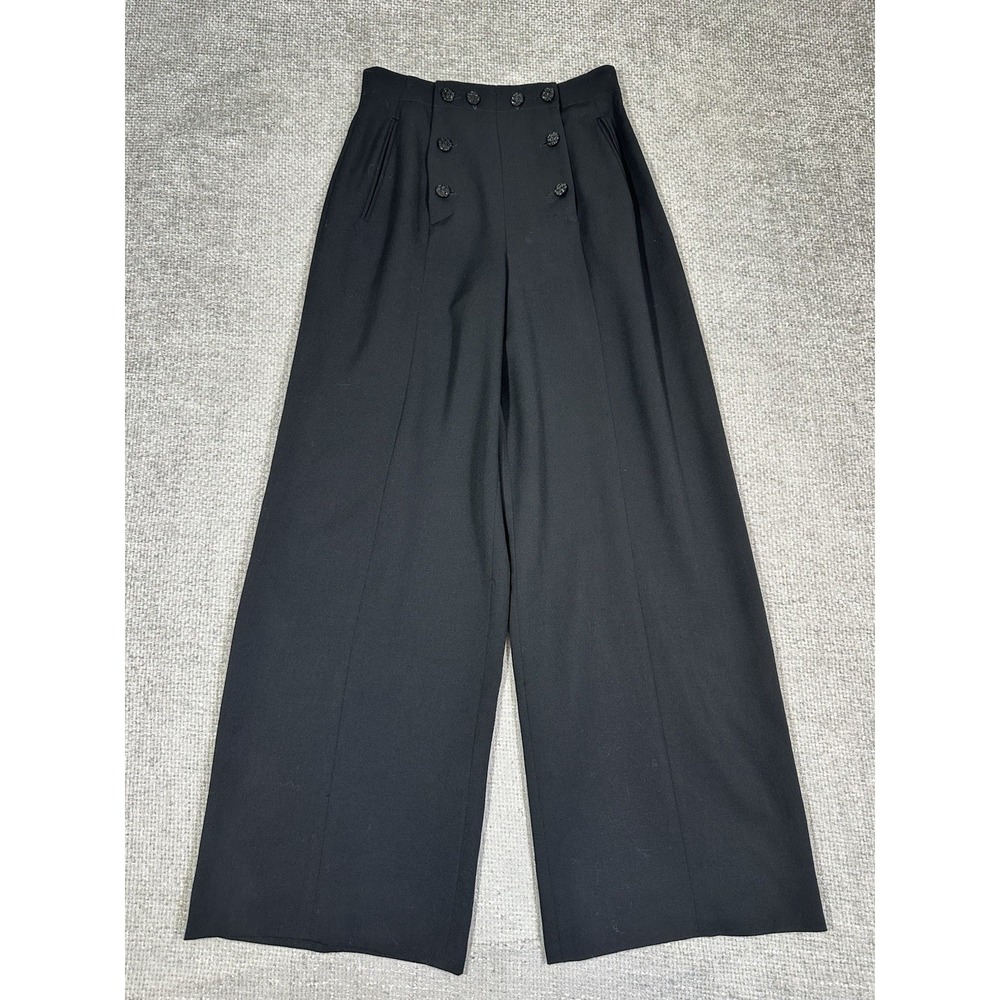 Vtg Episode Carolyn Wight Freeman Pants Women 8 27x30 Black Wool Sailor Wide Leg